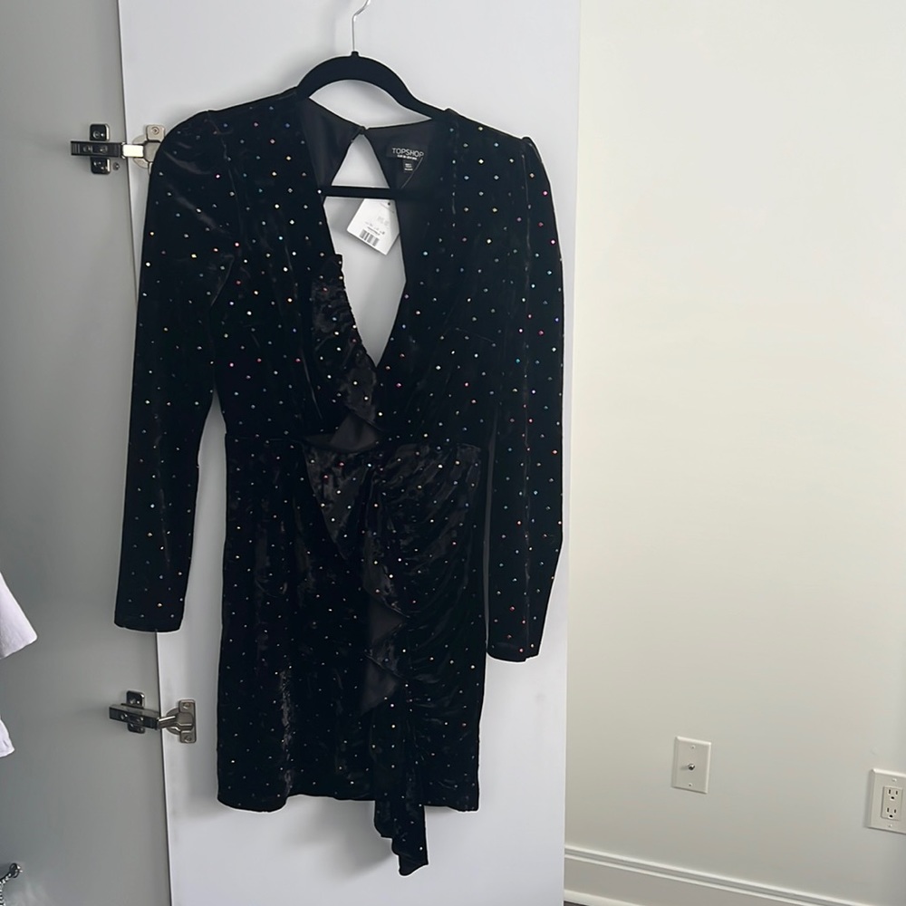 Topshop long sleeve velvet dress
